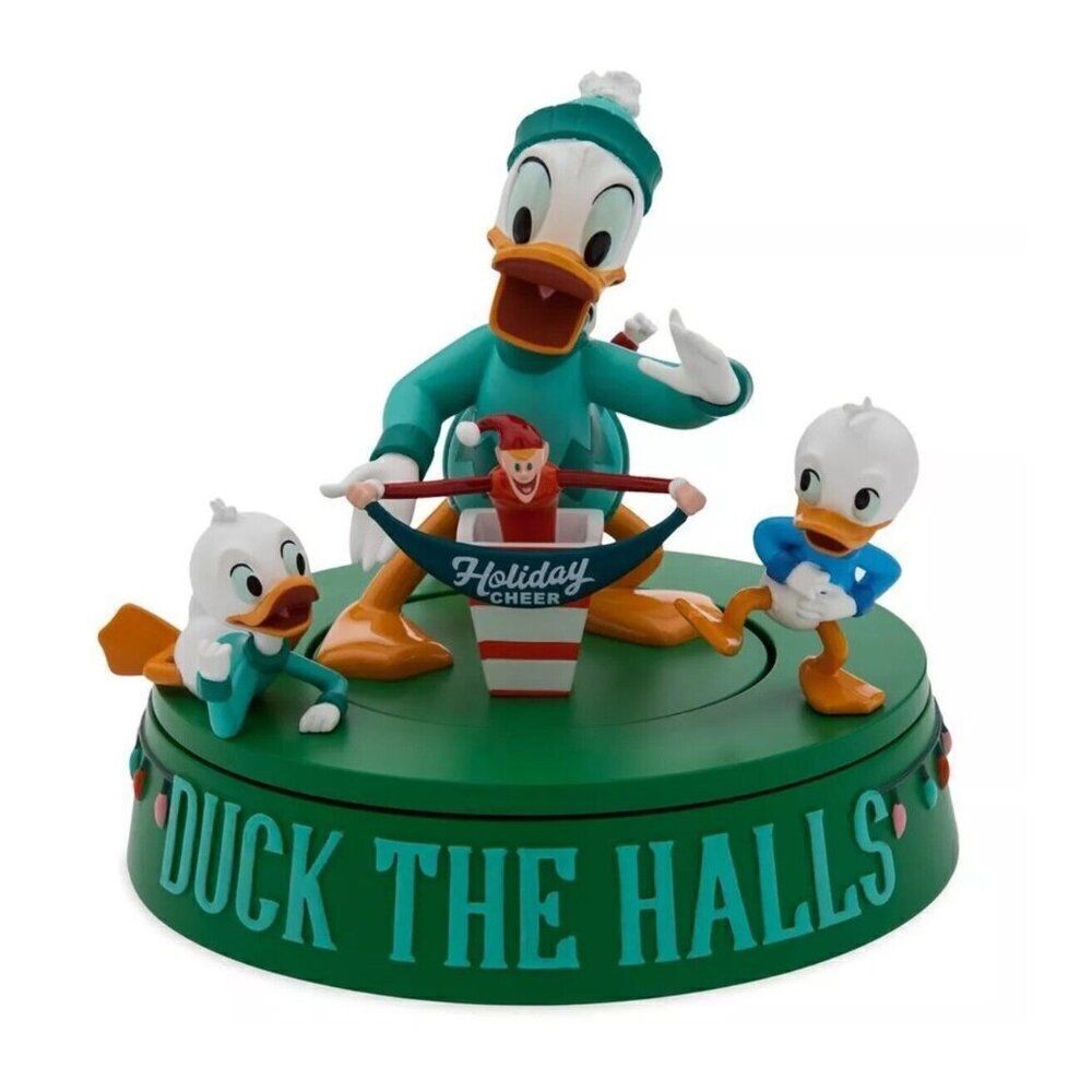 Disney Parks Christmas Donald Duck Huey Dewey Louie Musical Holiday Figurine NEW